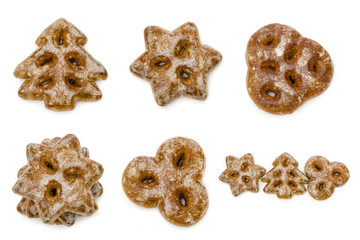 set of different delicious homemade cakes gingerbread, isolated on white background