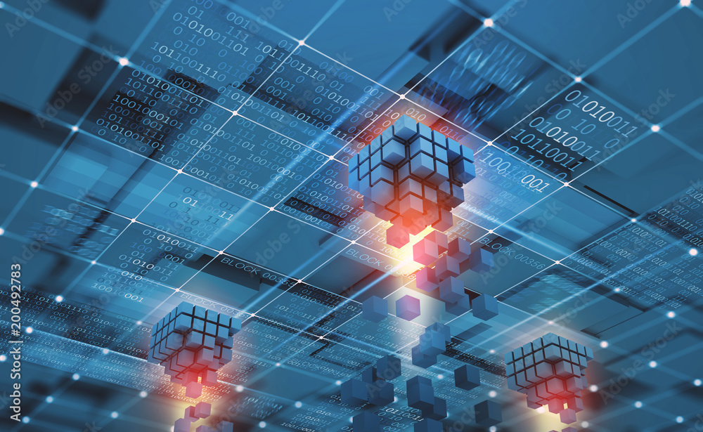 Leinwandbilder abstract concept blockchain network. fintech technology. global protection and data transmission. 3d
