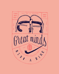 Fototapeta premium great minds ride a bike - vintage bicycle print with steering bars and a brain