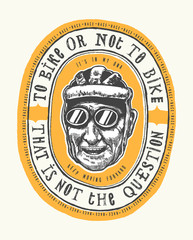 To bike or not to bike - vintage bicycle racer smiling face wearing helmet and glasses