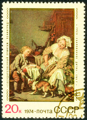 Ukraine - circa 2018: A postage stamp printed in USSR show Spoiled child, 1765. State Hermitage,...