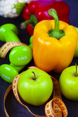 Food for diet and dumbbells