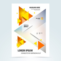 Brochure template design magazine cover, flyer print size A4 booklet business report, geometric triangles polygonal