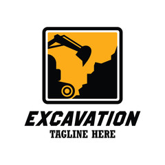 excavator / excavation logo, emblems and insignia with text space for your slogan / tagline. vector illustration
