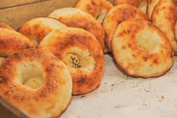 Process of cooking tandoor bread national Uzbek flatbread