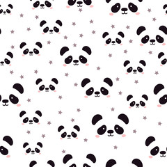 Cute panda face. Seamless wallpaper. Seamless Pattern of Cartoon Panda Face Design on White Background