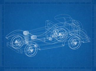 Classic old Car 3D blueprint