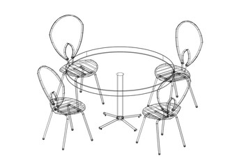 Table And Chairs set 3D blueprint - isolated