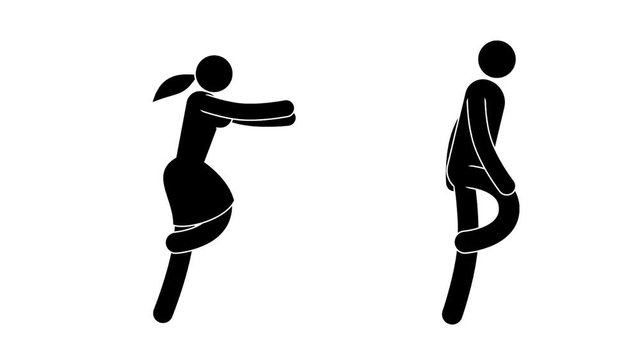 Icon woman chasing man running. Pictograms people. Loop animation with alpha channel.