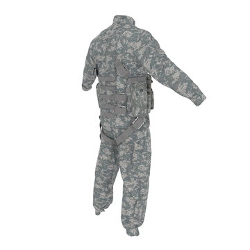 US Helicopter Pilot Uniform On White. Rear View. 3D Illustration