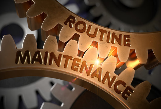 Routine Maintenance Concept. Golden Gears. 3D Illustration.