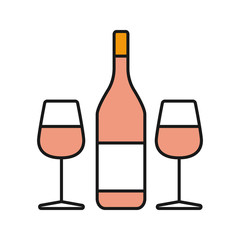 Wine and two glasses color icon