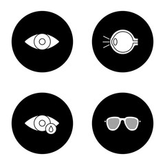 Ophtalmology glyph icons set