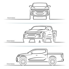 Vector car silhouettes. Front, side and perspective view of off-road suv pickup truck © vectorcreator