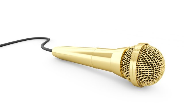 3d rendering golden microphone isolated