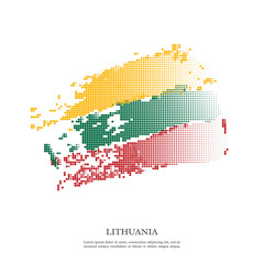 Obraz premium Lithuania flag with halftone effect, grunge texture. Isolated on white background. Vector illustration.