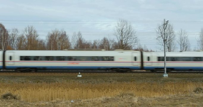 April  4, 2018 St. Petersburg, Russian Railways, passenger express Peregrine side view