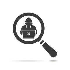 flat search icon with hacker or software engineer symbol on whit