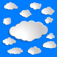 set of white paper clouds for ui, web, social media design templ