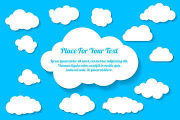 flat white paper cloud collection with place for your text on blue background