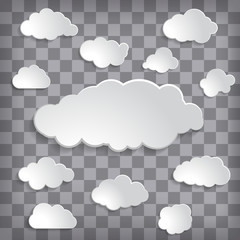 Abstract Creative concept different white paper clouds set on checked background
