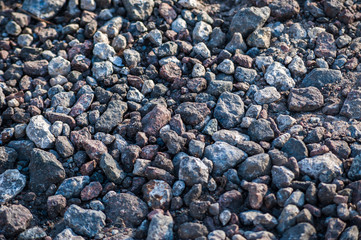 crushed rocks texture background. Stones construction texture background.Grey granite gravel texture background. top view.