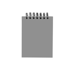 Grey closed paper notepad with ring binder isolated on white background.