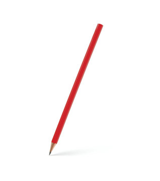 Red pencil with shadow on a white background.