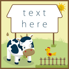 Funny farm animals cartoon. Greeting or invitation card