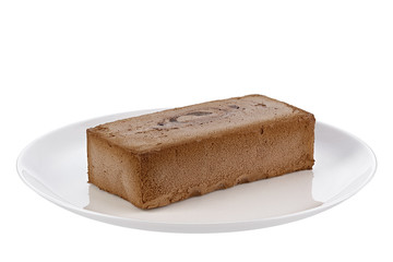 Chocolate ice cream on dessert dish isolated on white background.