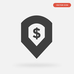 dollar icon isolated on grey background, in black, vector icon illustration