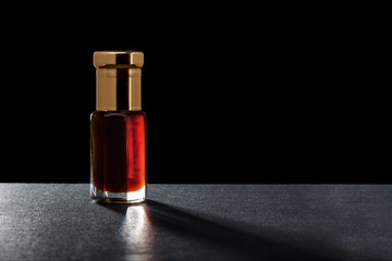 Macro Close Up Of Aromatic Essential Oil Serum In A Crystal Glass Bottle Natural Premium Scented Oil Perfume Isolated On Black Background