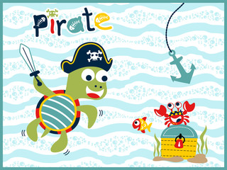 Obraz premium funny pirate cartoon vector underwater with treasure chest