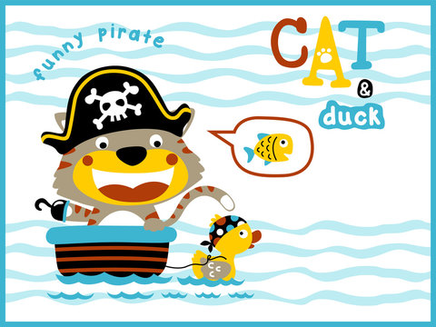 playing pirates with funny animals cartoon vector