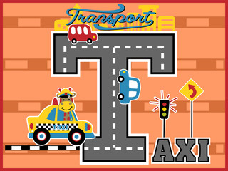 transportations cartoon vector with cute giraffe on yellow taxi