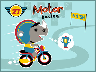 motor racing with funny racer. Rhino the winner