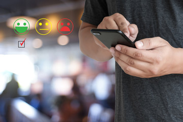 business man and woman select happy on satisfaction evaluation? And good mood smiley and evaluate