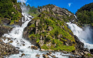 Fototapeta na wymiar Beautiful Latefossen (Latefoss) - one of the biggest waterfalls in Norway, Scandinavia, Europe. Artistic picture. Beauty world