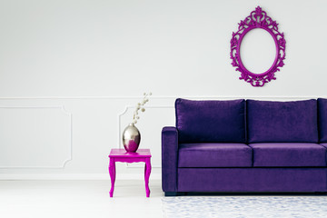 White and violet living room