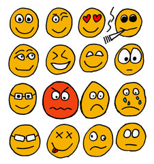 Emoticons or smileys icons set with different facial expressions