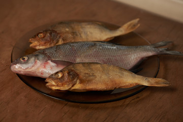 Dried fish on the table.Snack to beer.