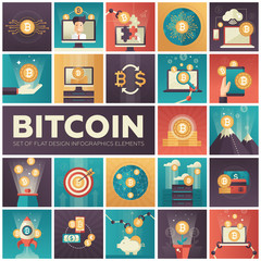 Bitcoin - set of colorful flat design infographics elements