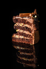 vertical view of chocolate creamy cake piece
