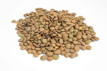 pile of lentils on white background
