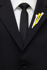 The detail of wedding suit with golf design.