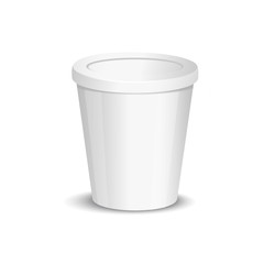 Vector realistic yogurt, ice cream or sour creme package on white backgrounnd. 3D illustration. Mock up of container isolated. Template for your design. Side view. Diminishing perspective