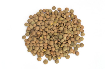 pile of lentils on white background