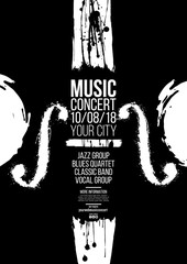 Poster idea for music event, with symbols of the violin or double bass instrument. Symbols with spots. Of artistic background.