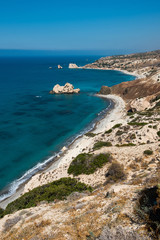 Petra tou Roumiou, Aphrodite's rock. Rocky coastline on the Mediterranean sea in Cyprus.