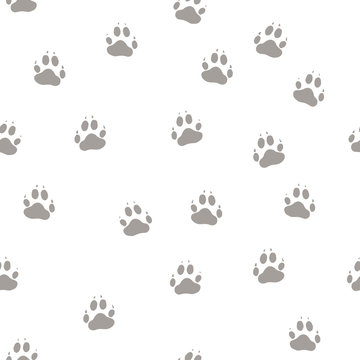 Print the paws of the wolf. Seamless pattern background. Gray design vector illustration.